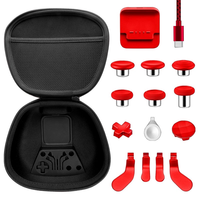 VANPARK Complete Component Pack for Xbox Elite Controller Series 2 Core，Accessories Include 1 Carrying Case, 1 Charging Dock&Cable, Metal 6 Joysticks, 4 Paddles, 2 D-Pads, 1 Adjustment Tool(Red) - Image 1